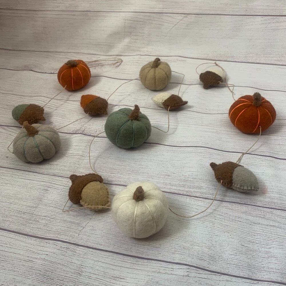 Fall Felt Pumpkin Acorn Garland on Twine String Hanging Loops 6ft Thanksgiving